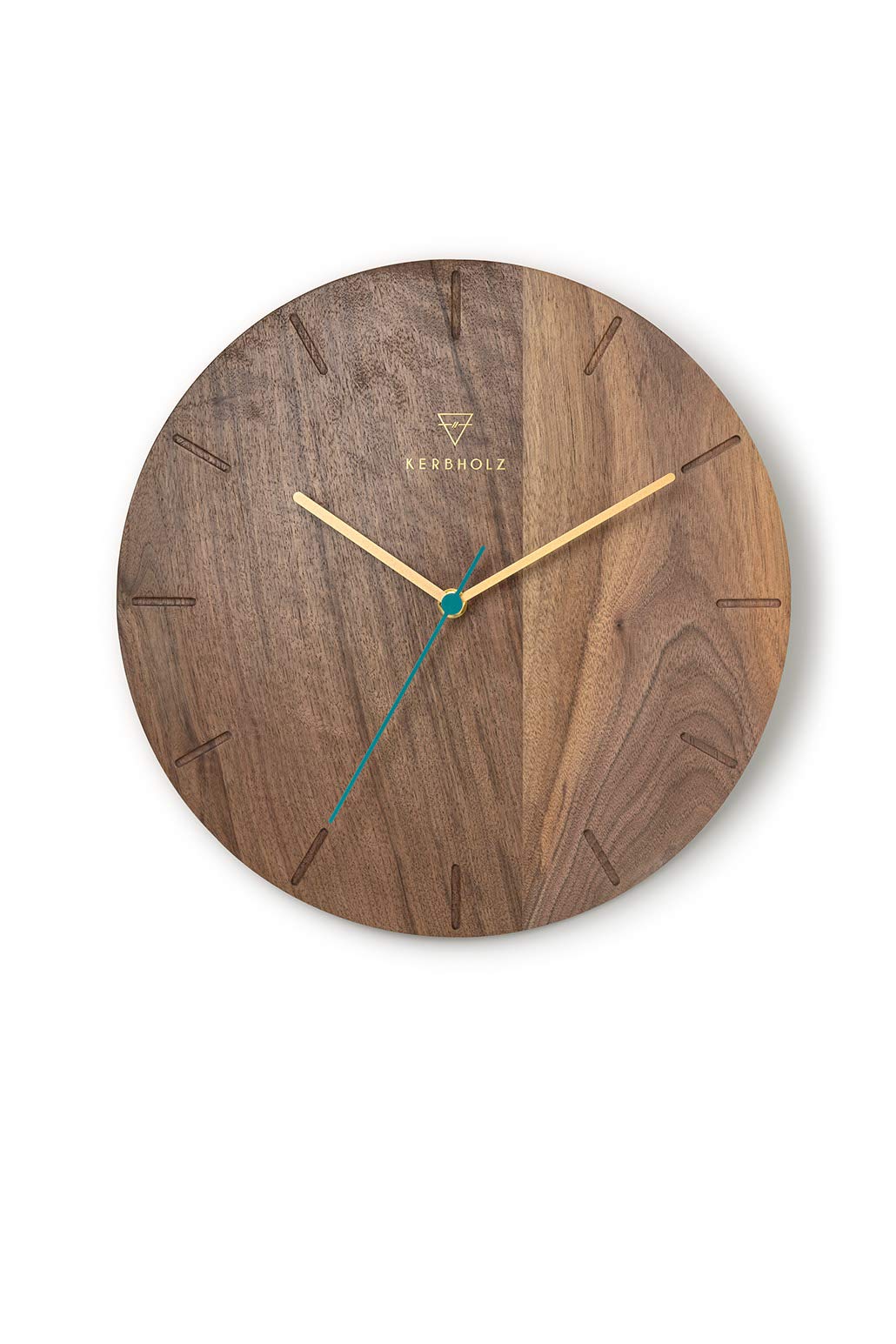 Kerbholz UFO Clokk Alp Edition - Analoge Wanduhr aus Holz in konvexem Design mit kontrastierenden Zeigern, Ø 32cm, Walnuss