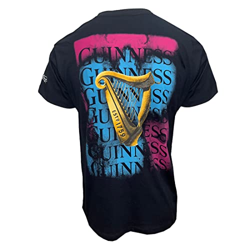 Guinness schwarzes besticktes T-Shirt mit goldenem Harfenrücken, Schwarz , L