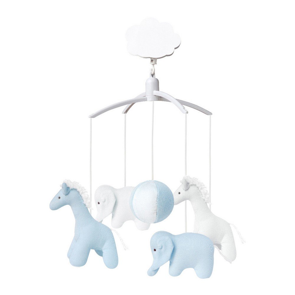 Trousselier - Musikmobile - Elefant & Giraffe - Baumwollstoff - Romeo & Julia Musik - Klassisch Chic - Ideales Geburtsgeschenk - Einfach zu installieren - Farbe blau