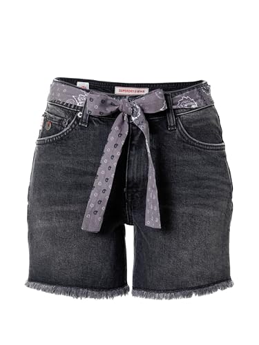 Superdry Womens Vintage MID Rise Slim Jeans-Shorts, Wolcott Black Stone, 28