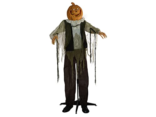EUROPALMS Halloween Figur Kürbismann, animiert, 170cm | Animierte Standfigur mit Licht-, Sound- und Bewegungseffekt