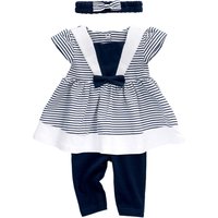 Baby Sweets 3tlg Set Kleid + Hose + Mütze Lieblingsstücke Kleider weiß navy