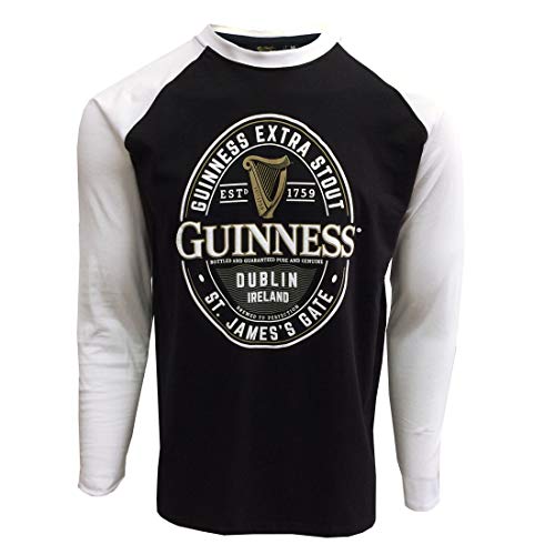 Schwarz-weißes Guinness Langarm-T-Shirt mit Dublin Irland Label Gr. S, schwarz / weiß