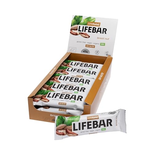 Lifefood Lifebar Energieriegel, Vegan Sportriegel, Riegel BIO Vegan, Glutenfrei, Laktosefrei, Ohne Zuckerzusatz, Biologisch angebaut - 15er Pack (15 x 40 g) (Brazil Nuss)