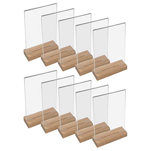 HMF 46944 Acryl Tischaufsteller mit Holzfuß | 10 Stück | DIN A4 Hochformat | Glasklar