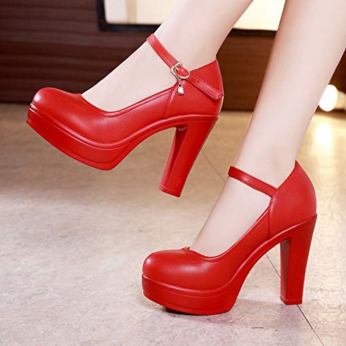 Damen Classic Fashion Pointed Toe High Heel Klassischer Lederabsatz Schuh Braut Hochzeit Heel Pump Schuhe Prom Party Schuhe (Color : Red 12cm, Size : 42)