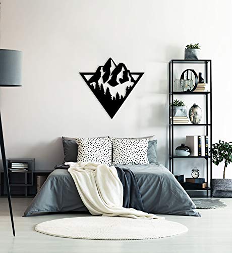 MyMaxxi | Mountains Geometric Wall Art Zimmer Deko schwarz | Berge Geometrische Wand Kunst Acryl 65x61 Wandbilder Wanddekoration | Aesthetic deko Wohnzimmer Berg Natur Wald