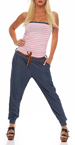 Malito Damen Einteiler im Marine Design | Overall mit Gürtel | Jumpsuit im Jeans Look | Romper - Playsuit - Bandeau 9650 (rosa)