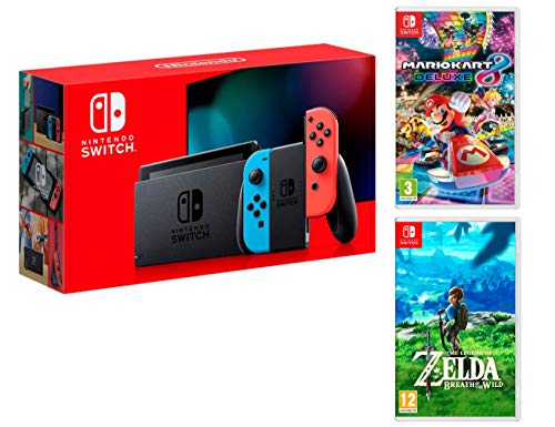 Nintendo Switch-Konsole 32Gb Neon-Rot/Neon-Blau + Mario Kart 8 Deluxe + Zelda: Breath of the Wild