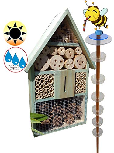 XXL-Wasserstelle Insekten + Haus mit 3,5M Oberfäche 100 cm mit Steher, 1x Lotus Bienenhotel, Premium