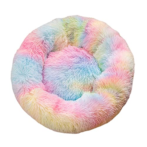 Zoomlie Beruhigendes Donut-Hundebett für mittelgroße und kleine Hunde und Katzen, flauschig, Anti-Angst-Hundebetten, Welpen-Sofa-Bett, warmes Plüsch-Haustierbett, Innen-Hundehaus (100 cm, Rosa1)