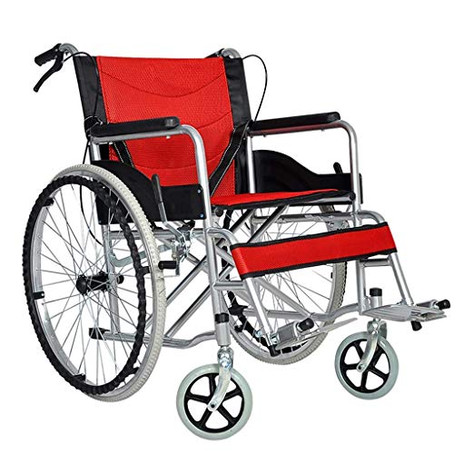 AOLI Faltbare tragbarer Reise-Rollstuhl, Tragbarer Rollstuhl für ältere Menschen, Geeignet für Senioren, Behinderte, Medical Rollstuhl, faltbaren Rollstuhl, Rot,rot