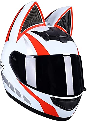 YLFC Abnehmbares Katzenohren Integral Helm Motorradhelm ECE Zertifiziert Gesichtsschutz Vergoldete Gläser Waschbares Futter Racing Kart Unisex Full-Face Motorrad-Helm (Color : 8, Size : S)