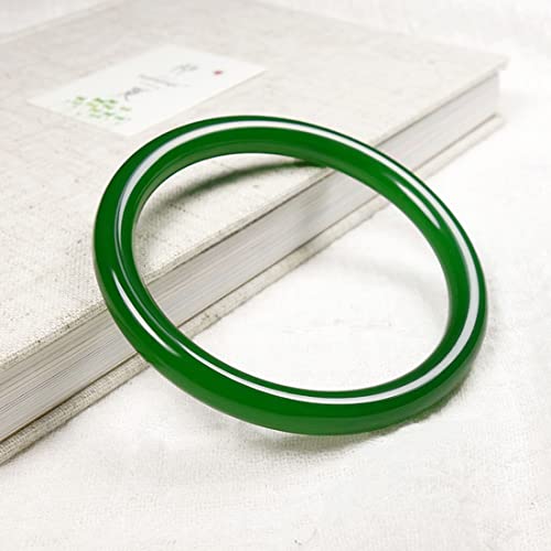 Damen Klassisches Spinatgrün Jade Armreif, Runde Jade Armband,(Farbe：grün Größe：54mm-65mm) Achat-Jade-Armband,64-65mm