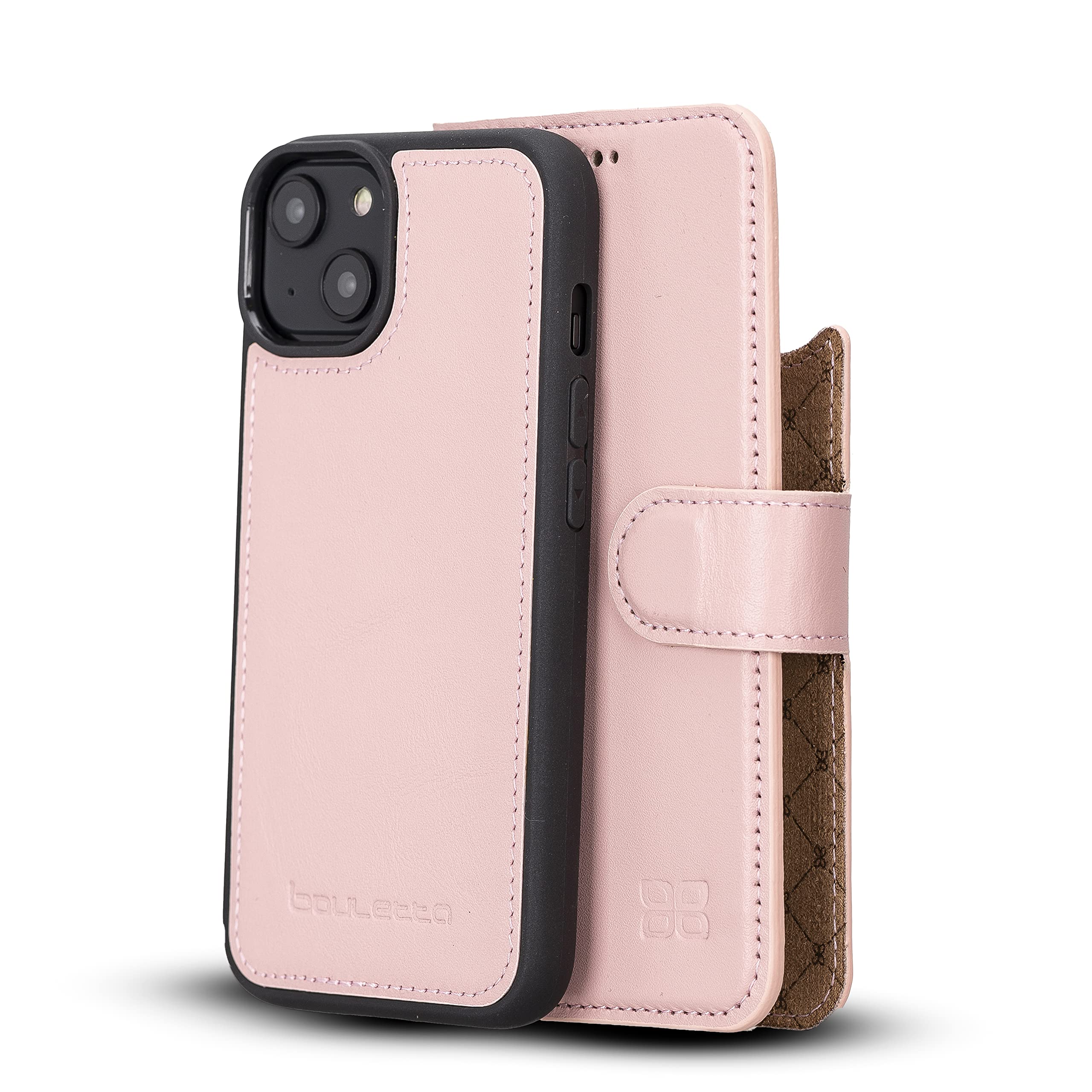 Bouletta iPhone 14-6.1 - Hochqualitative Abnehmbare Handyhülle/Schutzhülle - Echtes Leder mit 3 Kartenfächern und 1 Geldscheinfach - mehrere Farben zur Auswahl (Rosa)