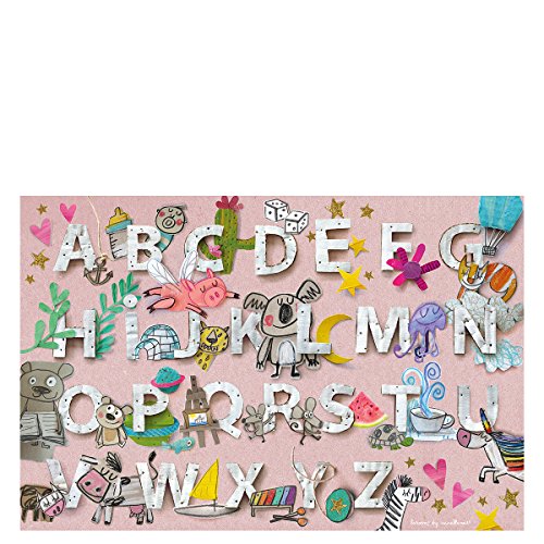 Laroom Teppich Bollato Kinder Design abecedari 100x133 cm Rosa
