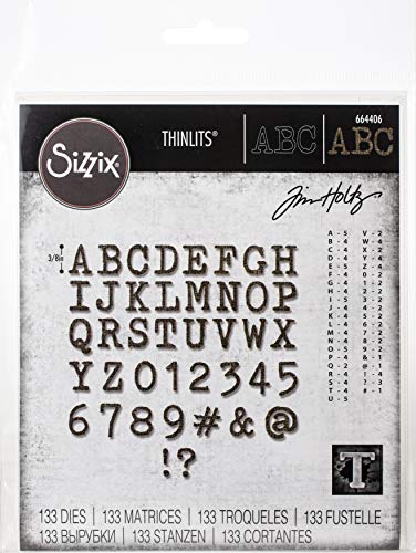 Sizzix 613339 Thinlits Stanzschablonen 123 Stk 664406 Elegante alphanumerische Großbuchstaben von Tim Holtz, Mehrfarben, Einheitsgröße