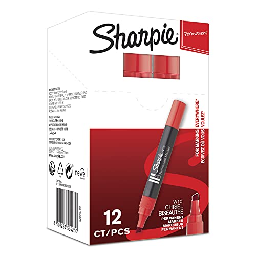 Sharpie S0192675 Permanent Marker W10 - Keilspitze 1.5/3.5, 12er Schachtel, rot