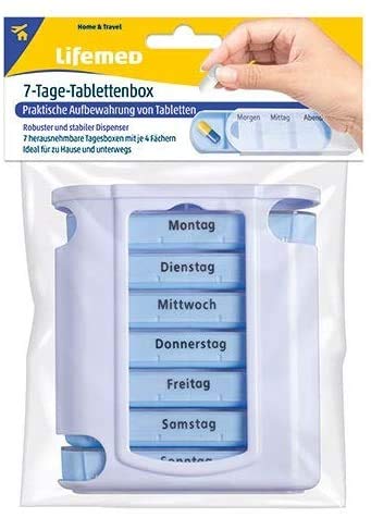 Lifemed 7-Tage-Tablettenbox Wochendispenser 12,8 cm x 11,2 cm x 4,2 cm (40 Stück)