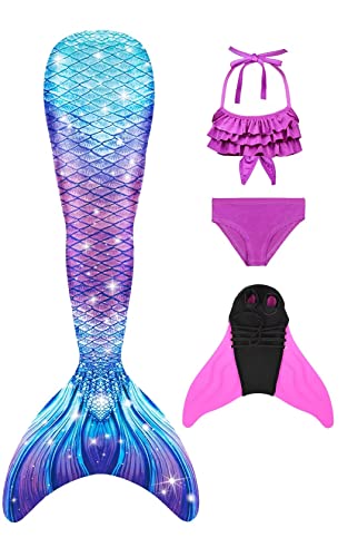 shepretty Meerjungfrau Schwanz mit Bikini-Set für Mädchen Schwimmen Kostüme Cosplay,fenG5-5,120