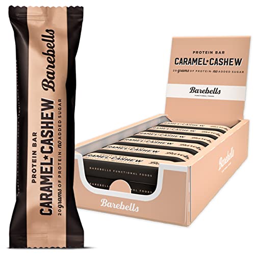 Barebells Proteinriegel – köstliche Eiweißriegel mit Schokolade – zuckerarm, 20 Gramm Protein, ohne Palmöl – Caramel Cashew, 12 x 55gr