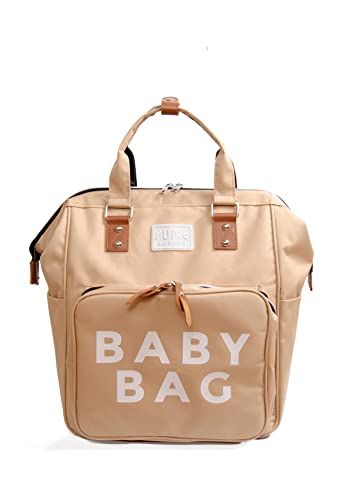 Fume London Wickelrucksack- Stilvolle und Geräumige Baby bag mit 3 Isolierten Taschen und 4 Metallfüßen, Wickeltasche für Unterwegs, Reisen und Wochenendausflüge (Beige)