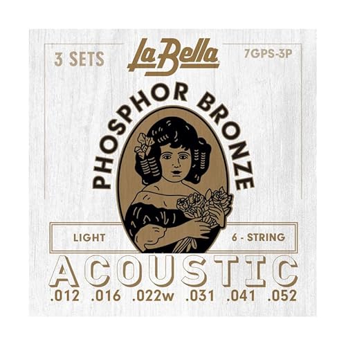 La Bella 7GPS Phosphor Bronze - Light Acoustic Guitar String Pack of 3