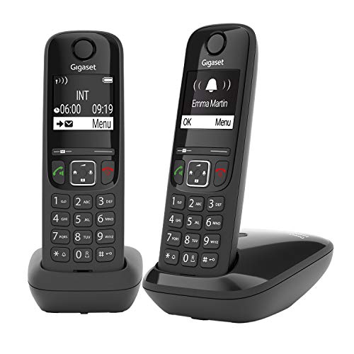 Gigaset AS690 Duo Festnetz-/Schnurlostelefon ohne Anrufbeantworter (DECT-Telefon mit 2 Mobilteilen, Freisprechfunktion, großes Display, große Tasten) schwarz