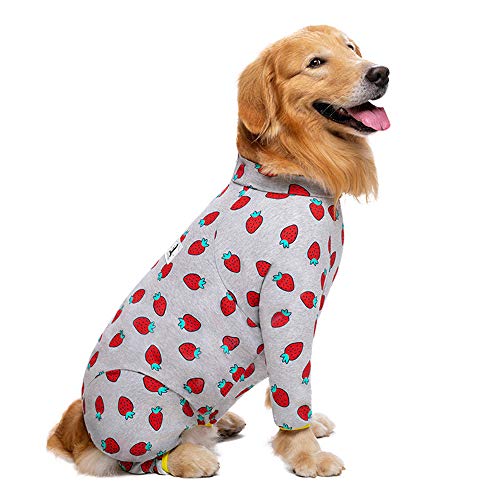 NashaFeiLi Großes Hunde-Shirt, Baumwoll-Pyjama, Haustierkostüm, elastischer Jumpsuit für mittelgroße und große Hunde (30#, graue Erdbeere)