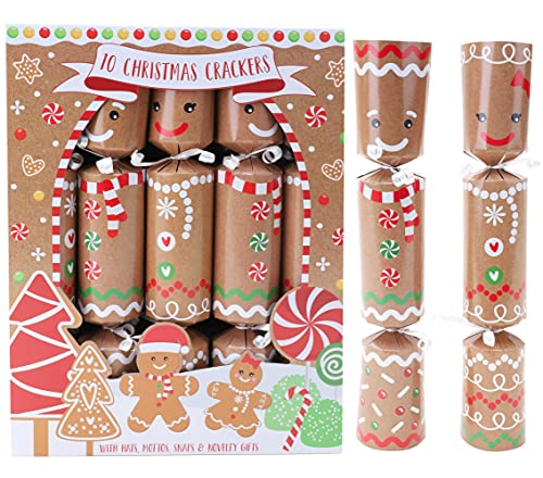Toyland® Packung mit 10 Family Christmas Crackers - Lebkuchen-Design - Weihnachtsessen-Party-Dekoration