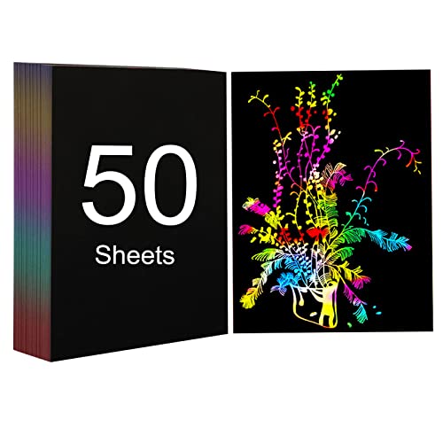 50 Packungen A4 Größe Regenbogen Magic Kratzpapier, Lasergravur und Markierungsmaterialien, kreatives Bastelgeschenk-Set, 280 x 208 mm