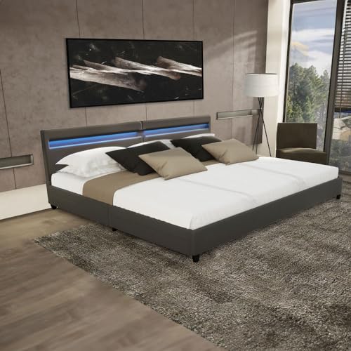 Home Deluxe - LED Bett NUBE - Dunkelgrau, 270 x 200 cm - inkl. Lattenrost und Schubladen I Polsterbett Design Bett inkl. Beleuchtung