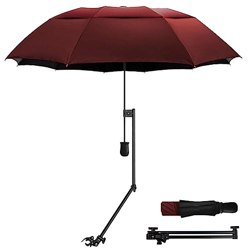 WILRAY UPF 50+Verstellbarer Regenschirm, Golfschirm mit verstellbarer universeller Klemme, für Stühle, Golfbeutel, Kinderwagen, Rollstuhl, Terrasse, tragbare Regenschirme (Red-L)