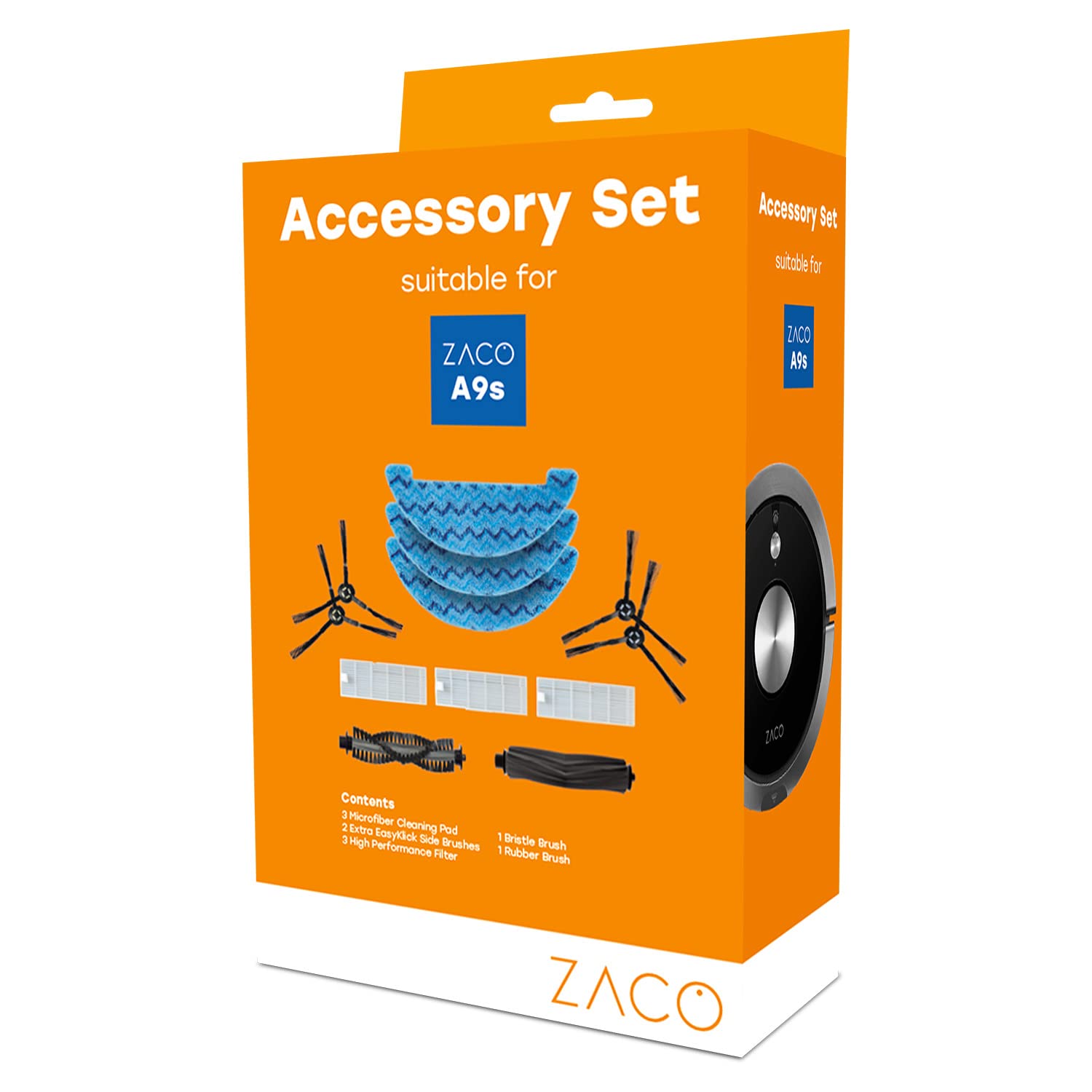 ZACO original Zubehör-Set passend für ZACO A9s Saug- und Wischroboter, inkl. Seitenbürsten, Hauptbürsten, Wischtücher und Filter