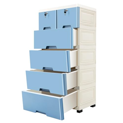 NaMaSyo Kommode mit 6 Schubladen & 4 Räder Aufbewahrungsschrank Wohnzimmer Kleiderschränke Aufbewahrung Standschrank für Schrank Flur Schlafzimmer Büro Modernen Stil (Blau)