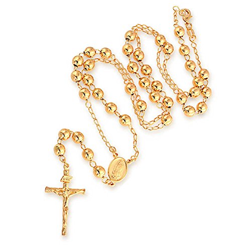 Gebet Rosario Crucifijo Kugel Perlen Katholischen Jungfrau Maria Rosenkranz Halskette Für Frauen Für Teen 18K Gold Vergoldet Messing