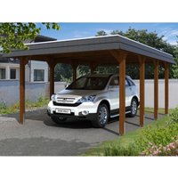 Skan Holz Carport Spreewald 396 cm x 589 cm schwarze Blende Nussbaum