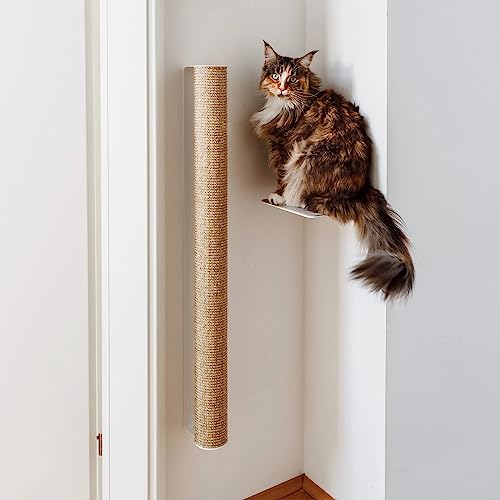 LucyBalu® Catwalk XL Katzen Kratzstamm für die Wand | Kratzbaum zur Wandmontage | Katzen Kletterwand Kratzmöbel | Kratzsäule für Katzen aus Sisal | Wand Naturkratzbaum | Sisalstamm | XL Weiß/Sand