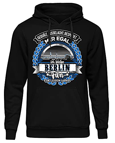 Uglyshirt87 EIN Leben lang Berlin Herren Kapuzenpullover | Stadt - Berlin Skyline - Fussball - Sport - Berlin Pullover - Ultras - Hoodie | Schwarz (XXL)