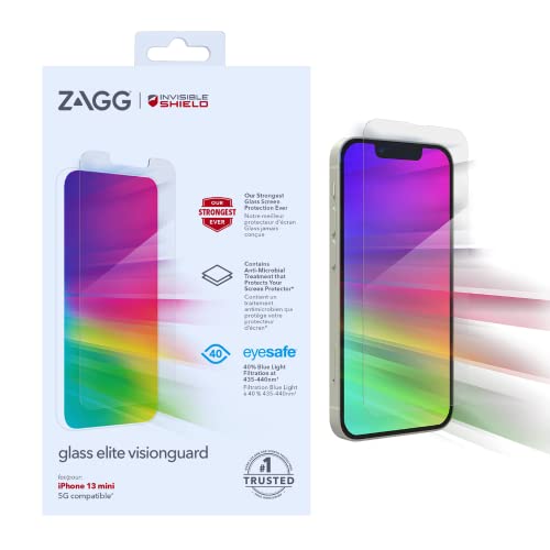 ZAGG InvisibleShield Glass Elite VisionGuard - Blaulichtfilter und antimikrobielle Behandlung schützen den Displayschutz - für iPhone 13 mini - Abdeckung: Standard-Bildschirm, 200108733, farblos