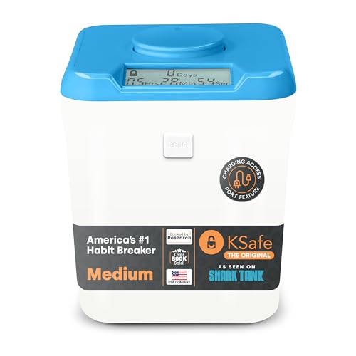 Kitchen Safe: Verschließbarer Behälter mit Zeitschaltuhr (Blue Lid + White Base) - 5.5" Height
