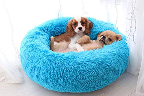 Maran Luxuriöses Donut-Haustierbett Hundekissen,Warm Hundeschlafplatz Katzendecke Hundematratze Tierbedarf Hundekorb für Hunde Katzen Hundekissen-blau-70 * 70 * 20cm