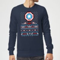 Marvel Avengers Captain America Pixel Art Weihnachtspullover - Navy Blau - XL - Marineblau