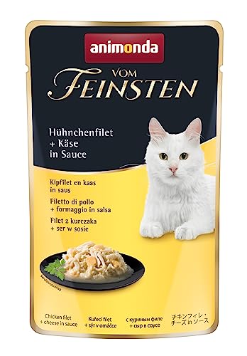 animonda Vom Feinsten Adult Katzenfutter, Nassfutter für ausgewachsene Katzen, mit Hühnchenfilet + Käse, im Frischebeutel, 18 x 50 g