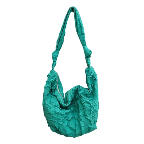 CASNO Taschen für Damen, Segeltuch, großes Fassungsvermögen, geknotet, breiter Riemen, einfarbig, plissiert, gerüscht, Handtasche, lässige Umhängetasche, grün