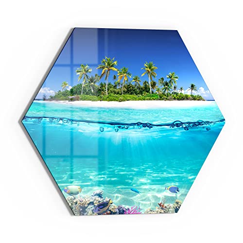 DEQORI Glas-Magnettafel | 40x34,5 cm groß | Motiv "Insel im tropischen Meer" | Memo-Board aus Glas | Magnetboard inkl. Magnete, Stift & Tuch für Küche & Büro | Tafel magnetisch & beschreibbar
