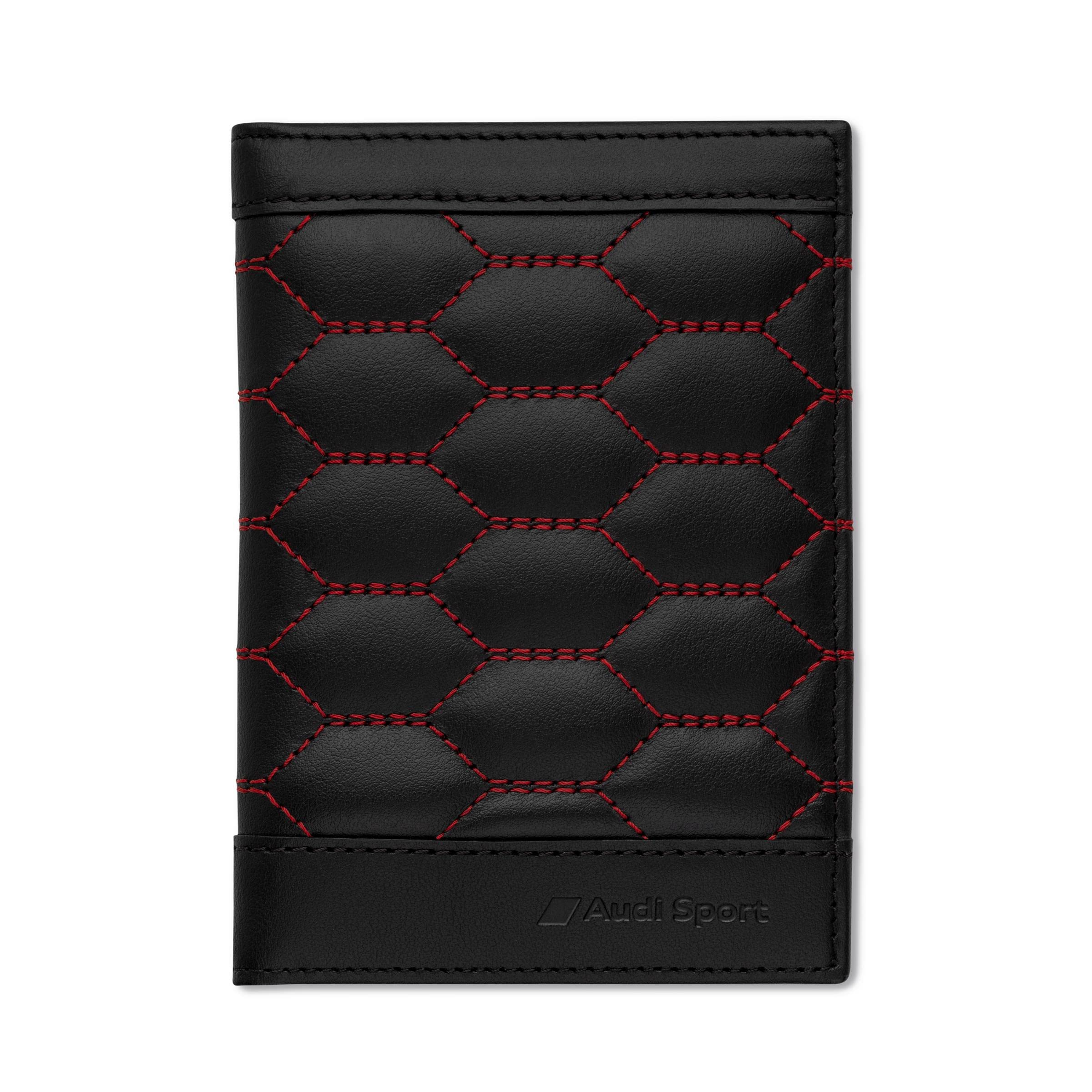 Audi 3152201500 Fahrzeugscheinhülle Leder Cover Fahrzeugpapiere RFID Etui, schwarz/rot, Audi Sport Design