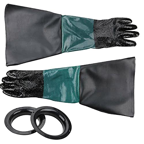 YORKING 60 cm PVC Sandstrahlhandschuhe mit Ring Arbeitssicherheitshandschuhe Teichpflege Handschuhhalter + Clip + Handschuhe Gummi Leder SBC 220/350/420/990