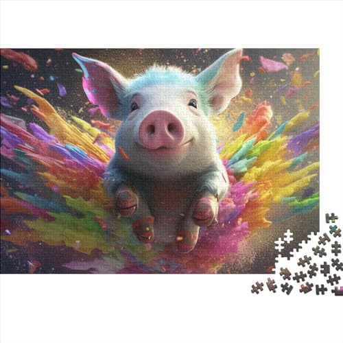 Cartoon Schwein 300 Teile Puzzles Shaped Premium Wooden Puzzle Cute Animals,Birthday Present,Wall Kunst for Adults Difficult and Challenge Gifts 300pcs (40x28cm)