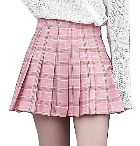 Cheerlife Mädchen Damen süße Prinzessin Büste Rock Plissee Schuluniform Hosenröcke Kariert Faltenröcke Minirock XS Rosa